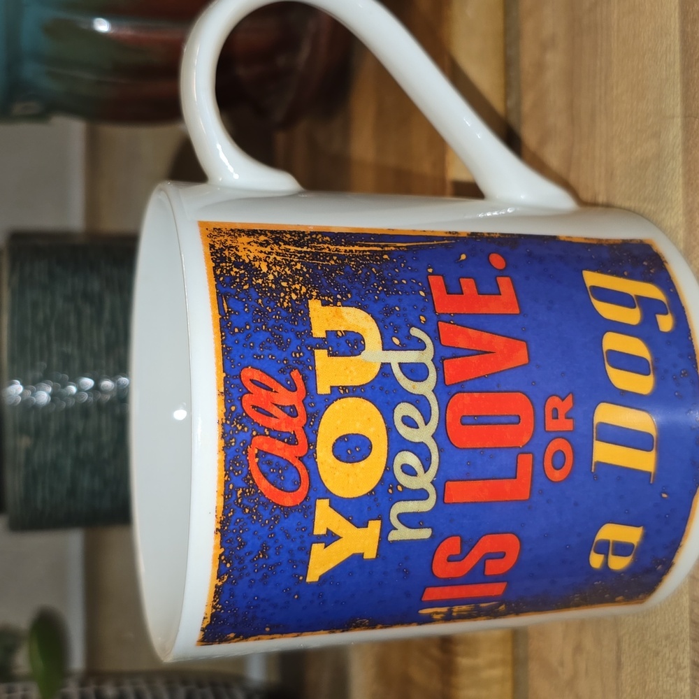 Home Essentials Blue and Orange Mug All You Need Is Love Or A Dog!